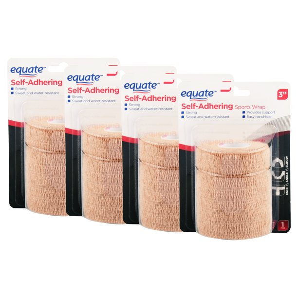 (4 pack) Equate SelfAdhering Sports Wrap, 3" X 2.2 Yds