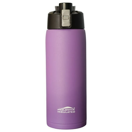 Aquatix (Purple, 21 Ounce) Pure Stainless Steel Double Wall Vacuum Insulated Sports Water Bottle with Convenient Flip Top - Keeps Drinks Cold for 24 Hours, Hot for 6