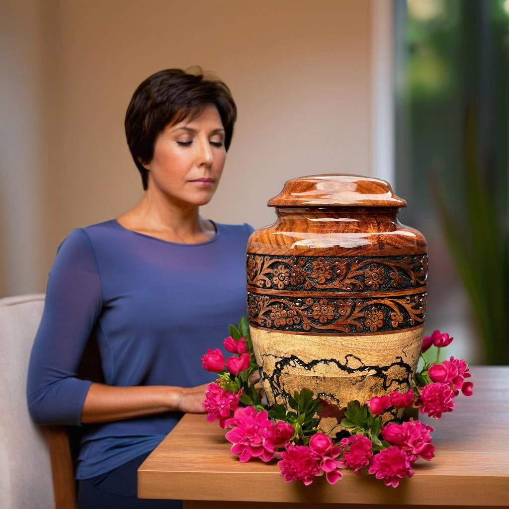 Wooden Cremation Urn for Human Ashes Handcrafted Urn for Adult Men & Women Memorial Urn for Ashes Decorative Burial & Funeral Urn