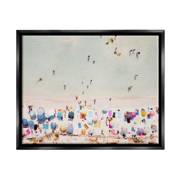 Stupell Aerial Beach View People Swimming Landscape Photography Black Floater Framed Art Print Wall Art