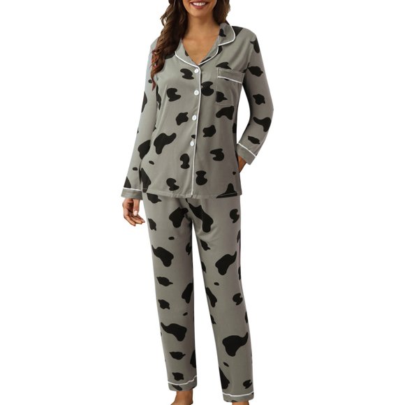 Wijhcboe 2025 Women Casual Lapel Button plus Size Pajama Set for Women Peach Plaid Print Two Lingerie Sleepwear Piece Long Sleeve Pajamas Pajama Set for Women And Shorts Pajamas Suit Comfortable Paja