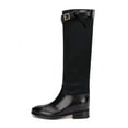 thumbnail image 2 of YDN Women Classic Round Toe Knee High Riding Boots with Chunky Low Heel Stylish Side Zipper Patchwork Long Boots Winter Pull On Dress Shoes Size 5.5 Black, 2 of 4