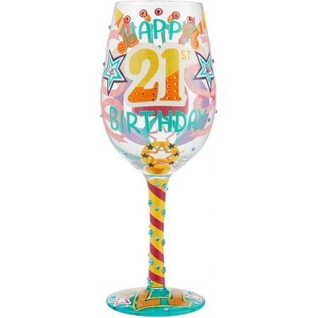 

Designs by Lolita Happy 21st Birthday Hand-Painted Artisan Wine Glass 1 Count (Pack of 1) Multicolor