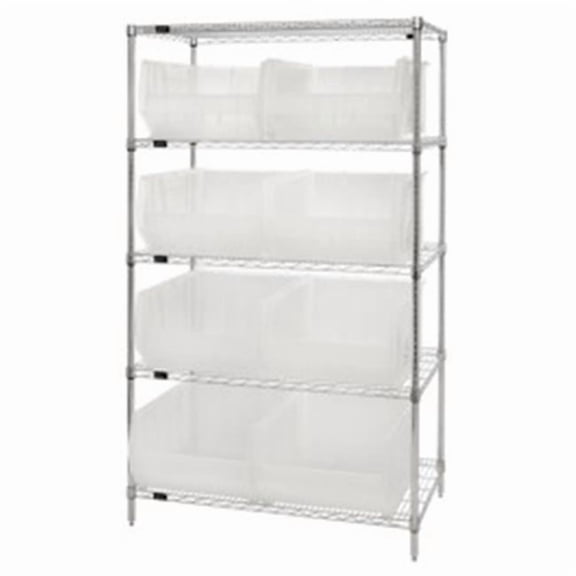 5-Shelf Chrome Wire Shelving Unit With 8 Clear Plastic Storage Bins