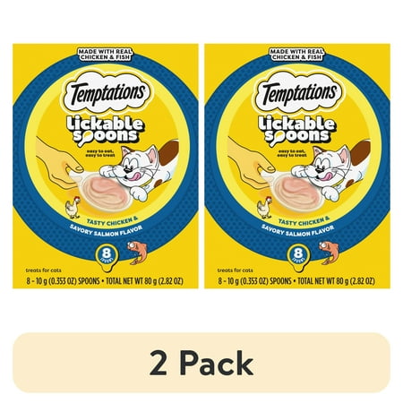(2 pack) Temptations Lickable Spoons Wet Cat Treat, Chicken And Savory Salmon, 10 G, 8 Ct