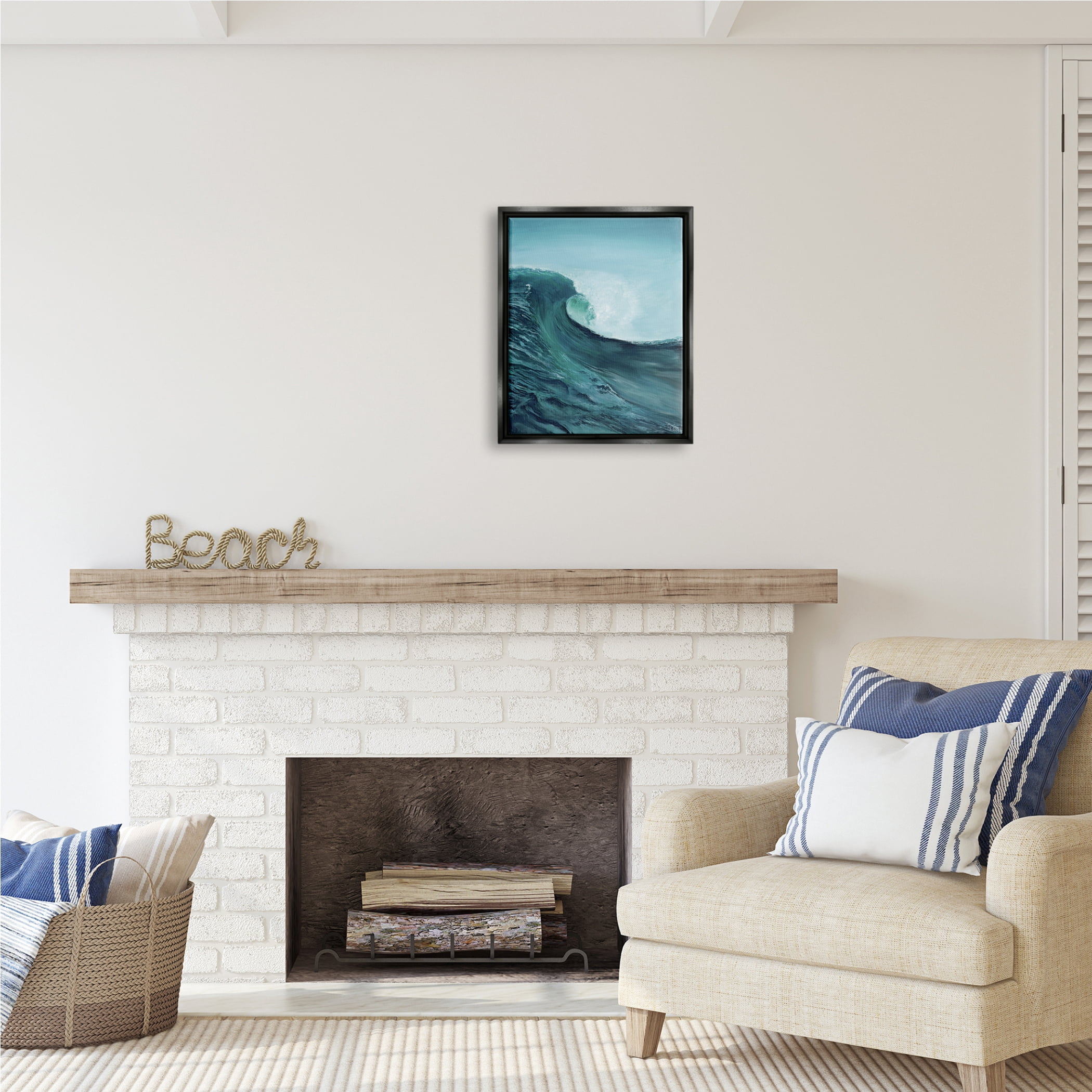 Stupell Industries Tsunami Wave Panting Nature Painting Black Floater Framed Art Print Wall Art, 17 x 21