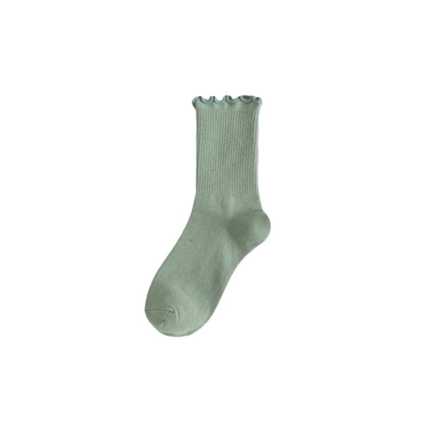 Calcetines blancos con borde en las orejas para mujer, calcetines de longitud media, calcetines apilados de encaje de color liso, sencillos, de estilo académico, de verano