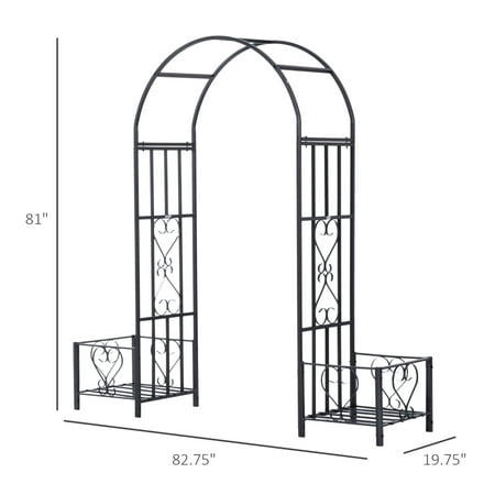 Outsunny 6.8ft Decorative Metal Garden Arch with 2 Planter Boxes ...