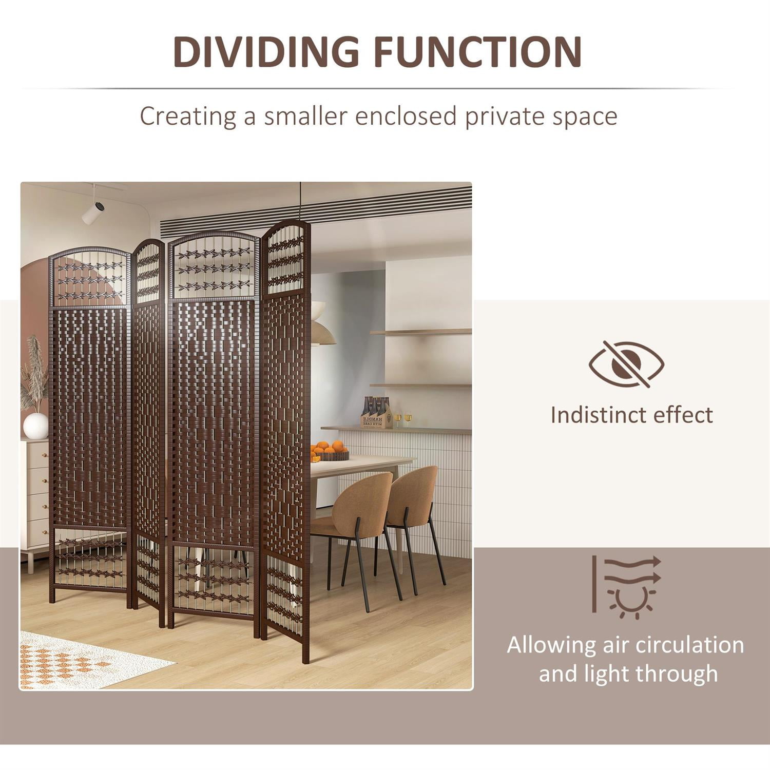 Demi Bonn 5.6ft 4 Panel Folding Screen Room Divider with Metal Frame for Home Decor, Sturdiness & Privacy, Brown