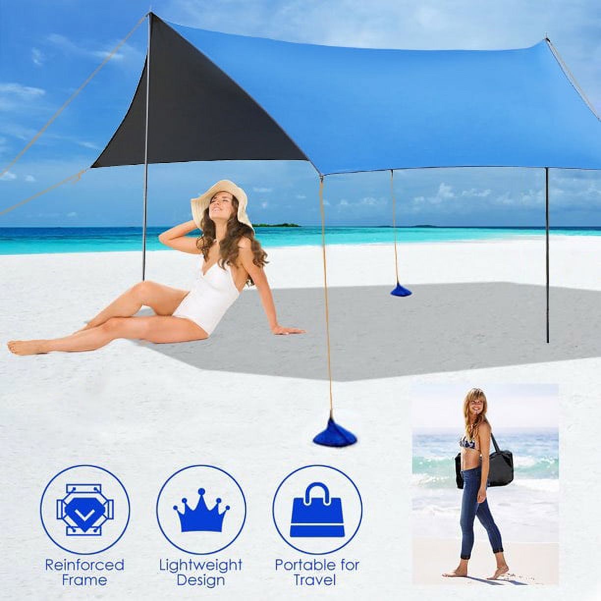 SUGIFT Family Portable Sun Shelter Beach Tent Canopy 10' x 10' UPF50+ Blue - image 2 of 8