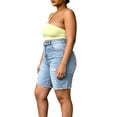 thumbnail image 3 of KHONTS Women's Ripped Stretchy Long Jean Shorts Mid Rise Frayed Cut off Bermuda Shorts Blue XL, 3 of 9