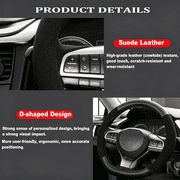 XUKEY D-Shaped Car Steering Wheel Cover 14.5-15'' Non-slip Carbon Fiber Black Leather