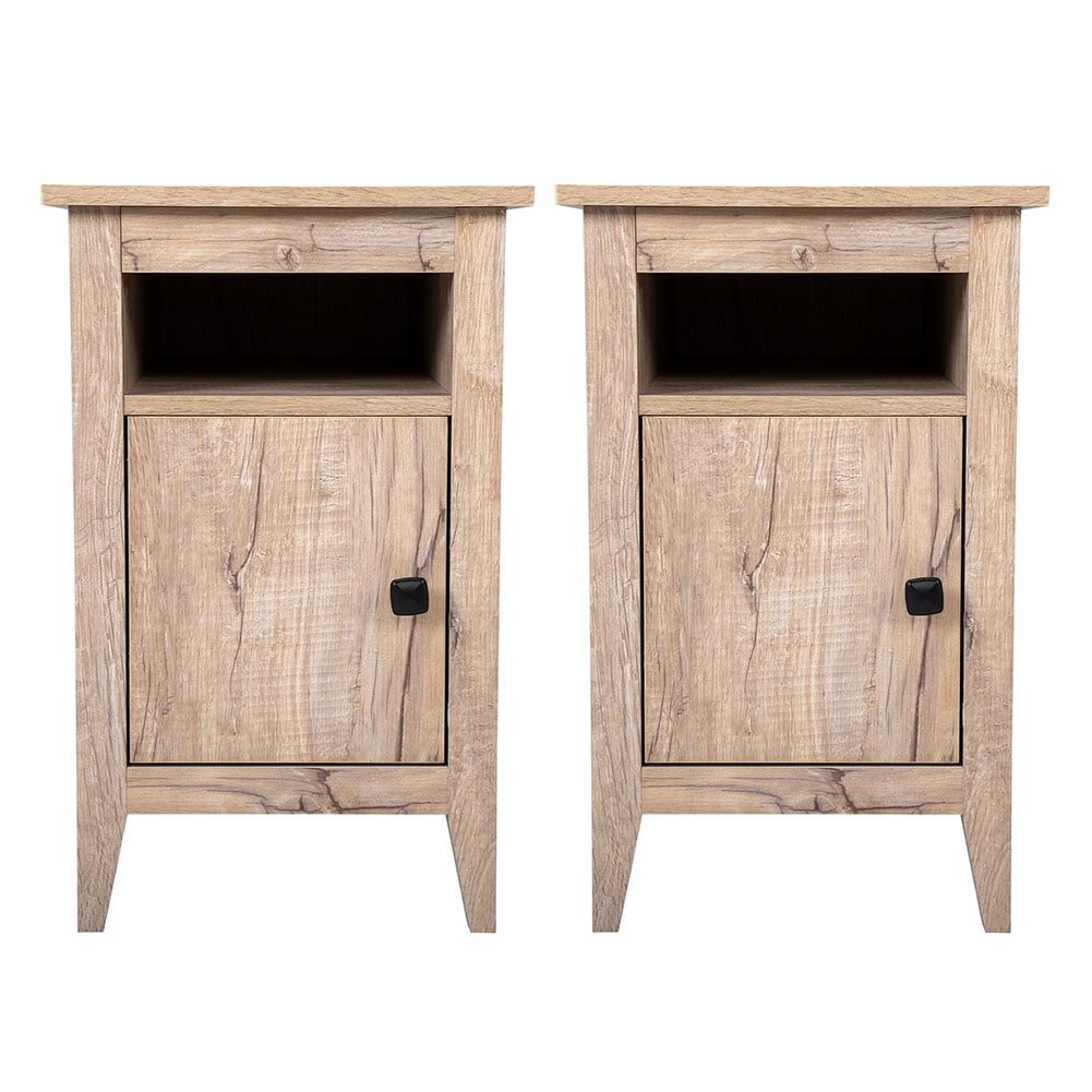 Kadyn Bedside Tables&nbsp;set of 2 for Bedroom, Wooden End Side Table with Storage Cabinet and Open Shelf for Nursery, Bedside Table for Bedroom, Oak