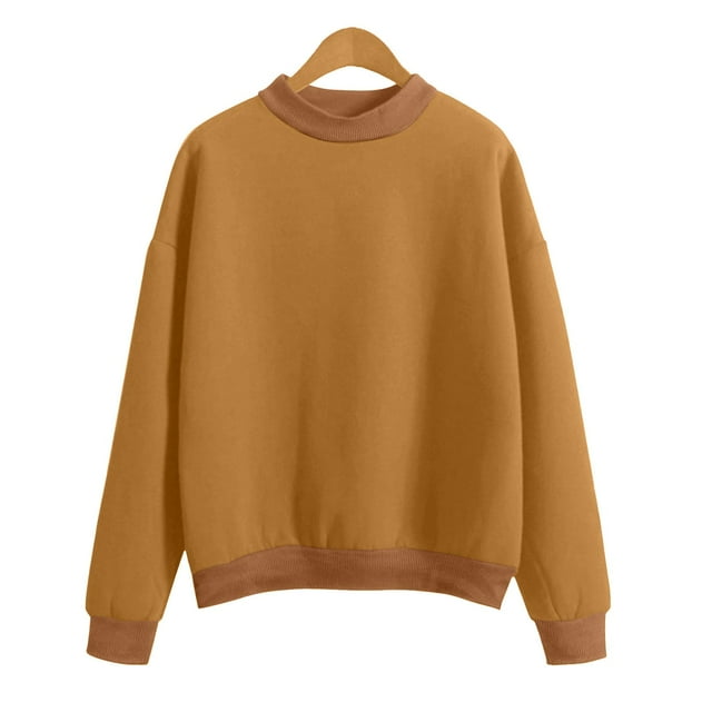 aidice Sweatshirts for Women Crewneck Long Sleeve Loose Drop Shoulder Comfy Solid Color Pullover Tops