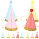 thumbnail image 1 of 12 gorros de cumpleaños infantiles con pompones y purpurina dorada para fotos, decoración infantil (rosa, rojo, amarillo y azul, cada uno)., 1 of 6