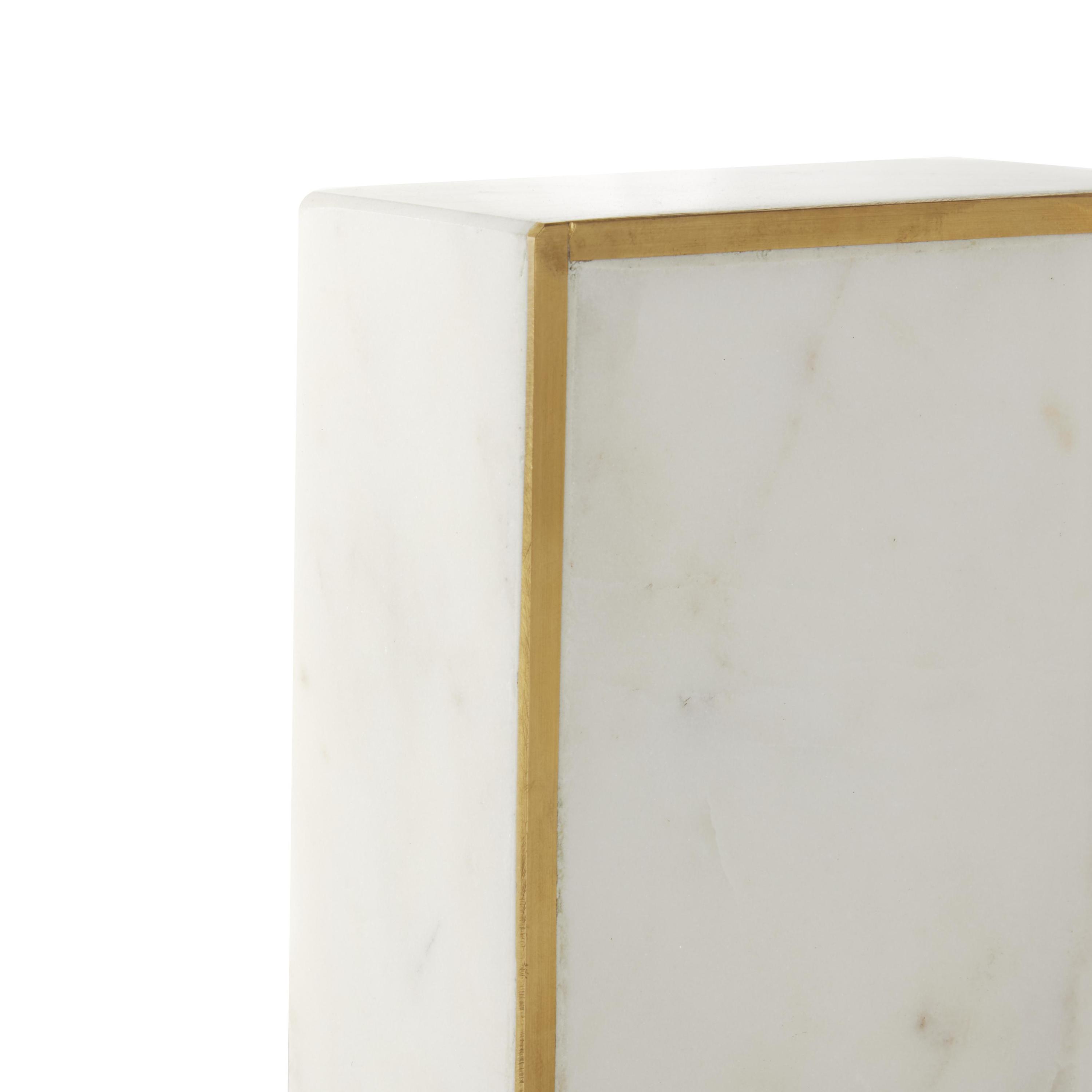 DecMode 4" Curved Rectangular White Marble Bookends with Gold Accents (Set of 2)