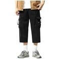 thumbnail image 2 of NaWent Men's Cargo Shorts 3/4 Capri Below Knee Cotton Casual Long Inseam Work Short with Multi Pockets Black L, 2 of 4