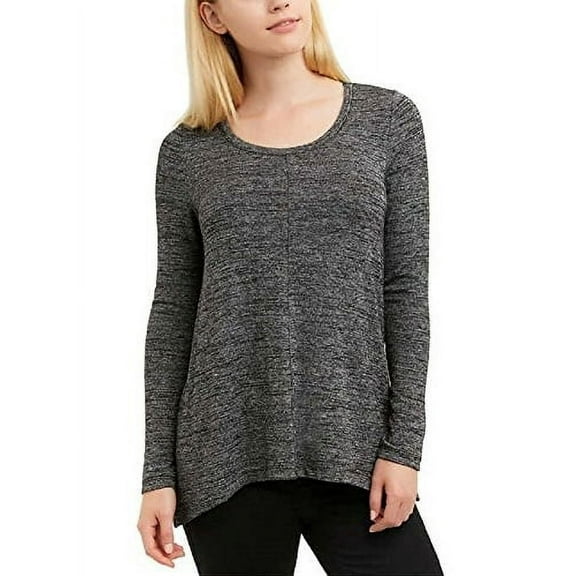 Jones New York Ladies' Long Sleeve Knit Top,Black Melange,Small