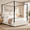 White, variant on Bzbbzc Queen Canopy Bed Frame with Tall Upholstered Headboard, 4-Poster Metal Platform Bed with Side Storage Pockets, No Box Spring Needed, Brown