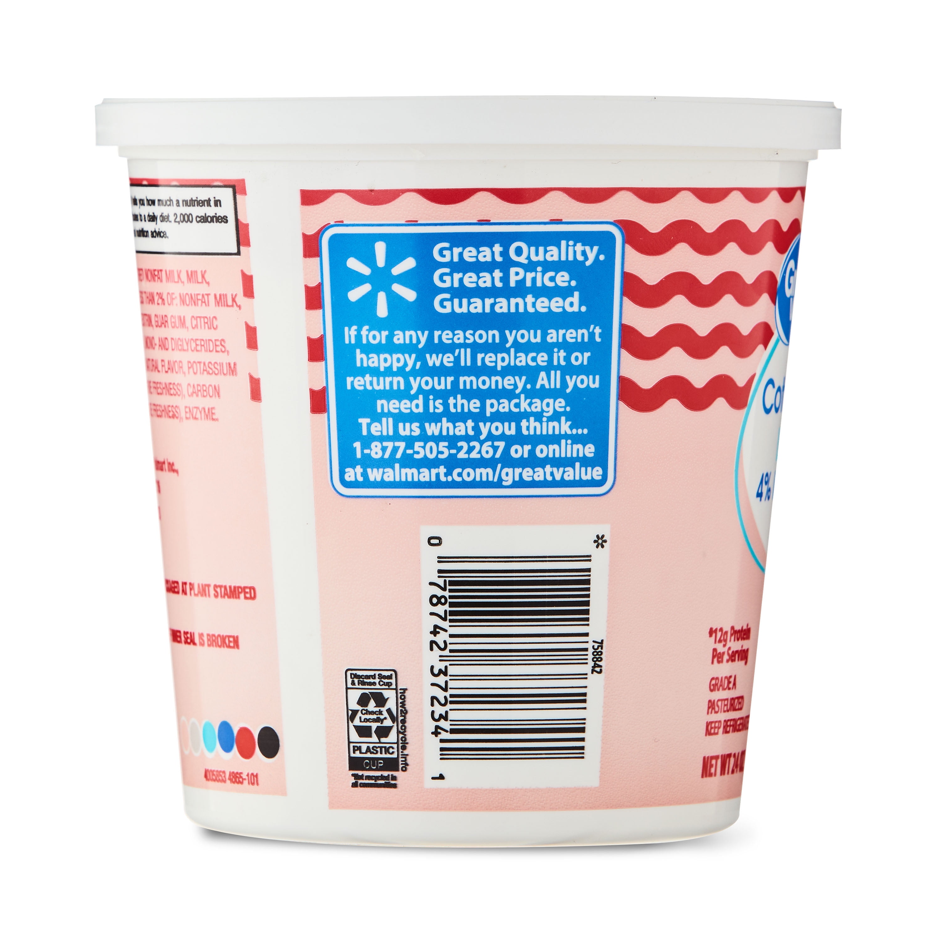 Great Value 4% Milkfat Minimum Large Curd Cottage Cheese, 24 oz