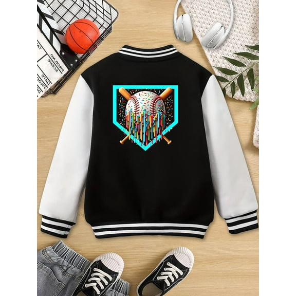 Youth Baseball Jacket Baseball Hoodie for Teens Boys Colorful Drip Baseball Home Plate Design Little League Sports Tee Bomber