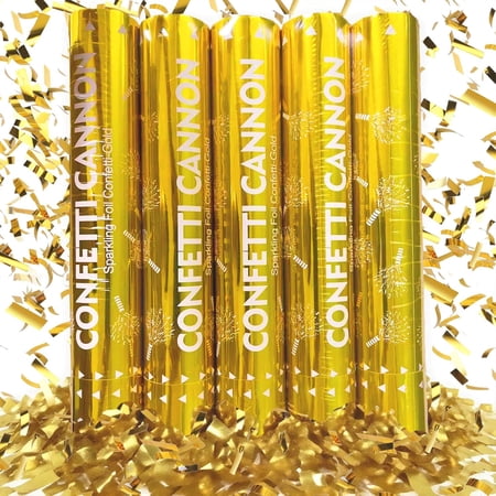 Gold Confetti Cannons for Any Celebration | 5-Pack 12-Inch Party Poppers for Weddings Birthdays Graduations and More.