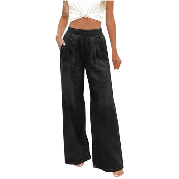 FRSASU Wide Leg Baggy Jeans, Elastic Waist Jeans for Women Trendy Loose Casual Pants with Pockets Black XL(XL)