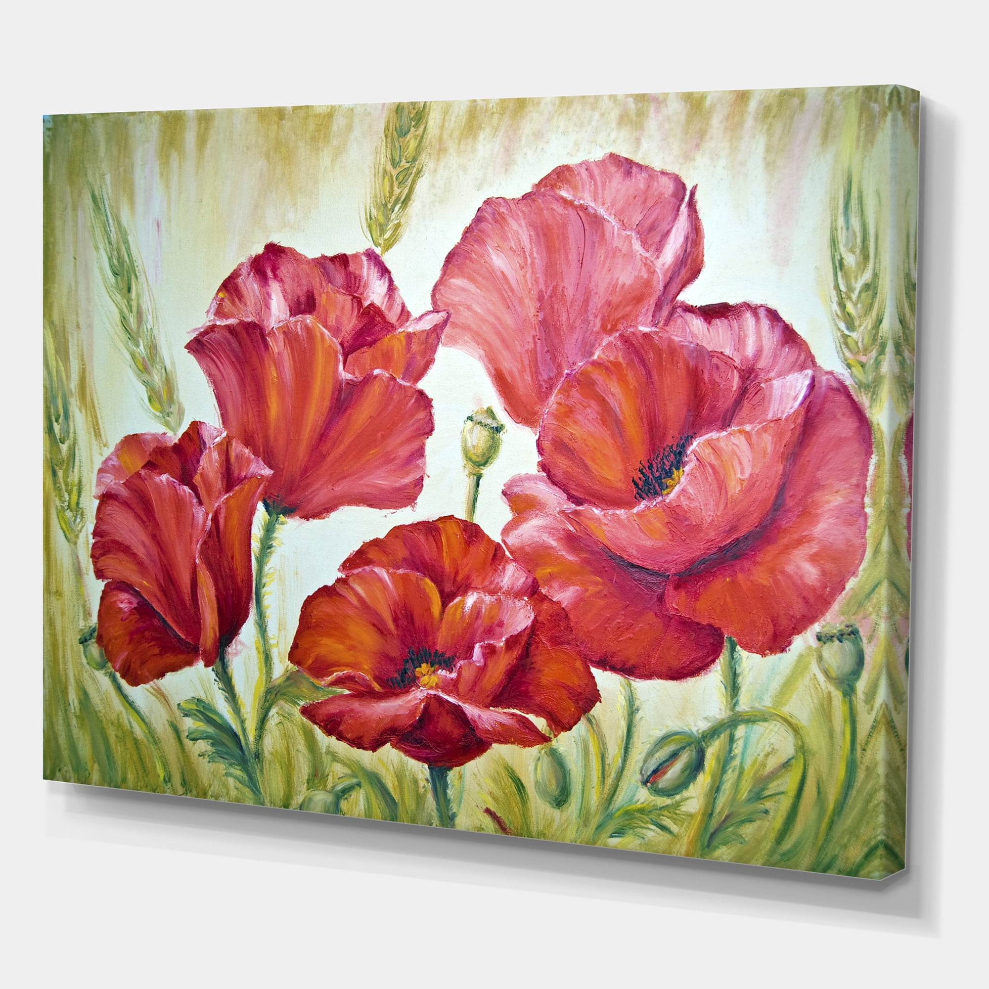 Designart ' Blossoming Red Poppies In The Morning ' Traditional Canvas Wall Art Print