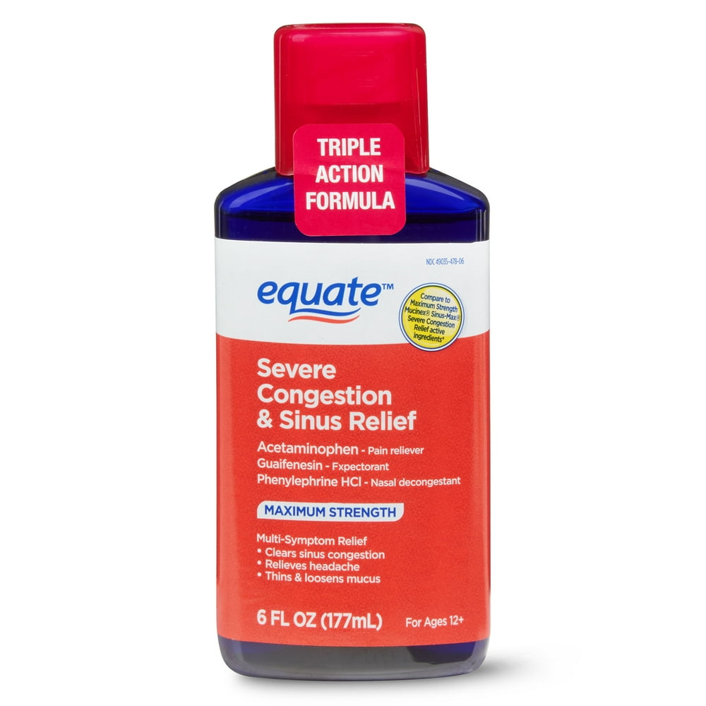 Equate Maximum Strength Severe Congestion & Sinus Relief Liquid, 6 fl