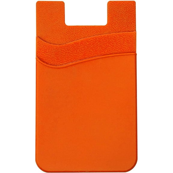 Silicone Phone Card Holder Double Slot Pocket, Stick On Wallet, Adhesive Credit Card Pouch, Compatible with iPhone & Samsung Galaxy - Orange