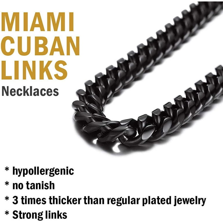 14 mm Black Stainless Steel Cuban Chain Necklace