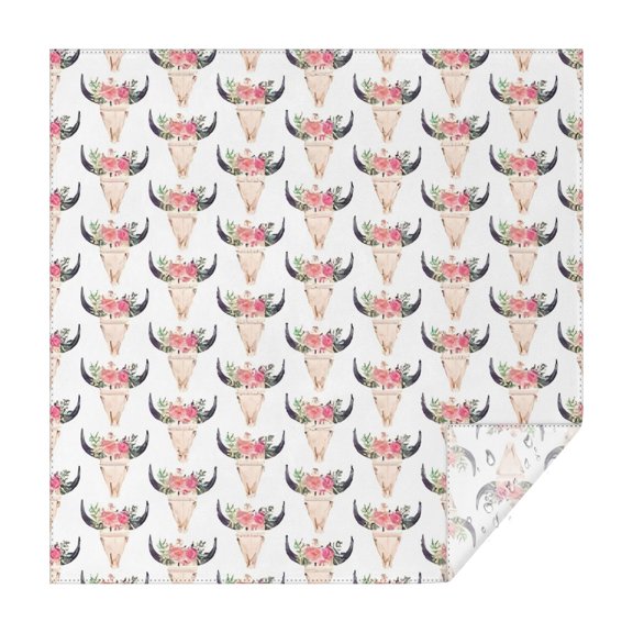 White Buffalo Skull Flower Pattern Square Tablecloth,Waterproof Square Table Cover,Wipeable Spillproof Washable Table Cover for Home Kitchen Party Decor 42"X42"(107x107cm)