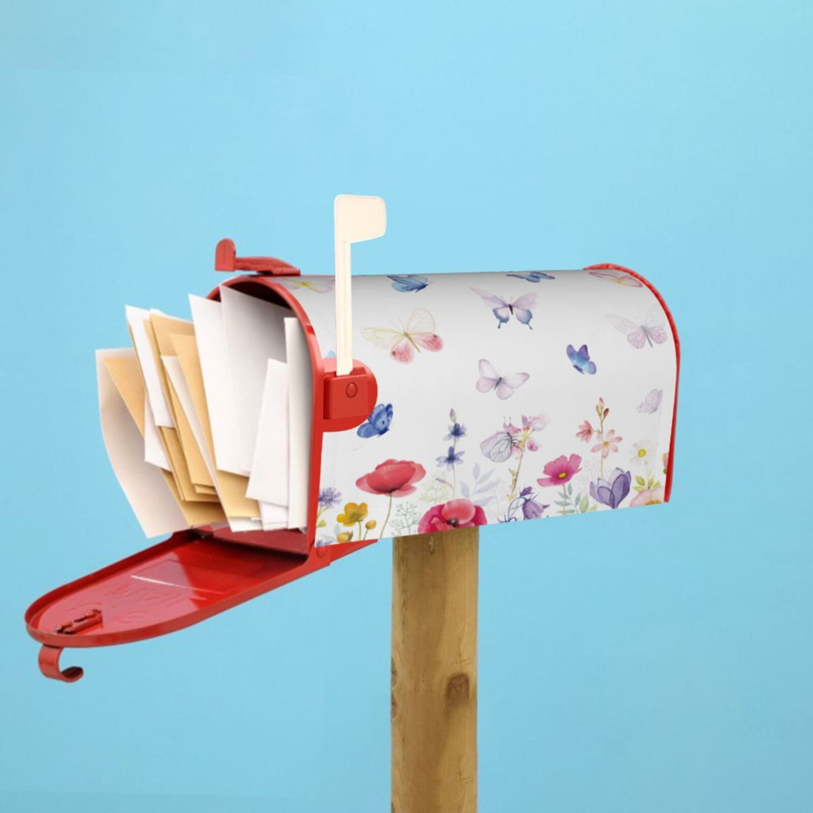 Xecao Meadow flowers with butterfly for Mailbox Cover with Magnetic Strips, Waterproof and Sunscreen, Adds a Decorative Touch to Your Garden Yard-25.5x21 in