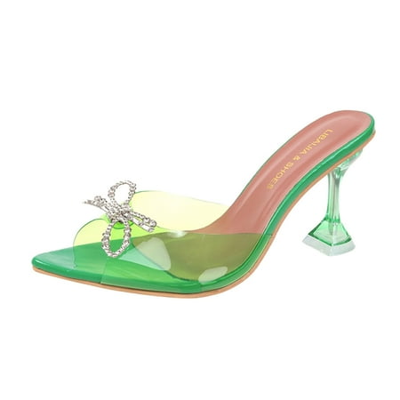 

XINSHIDE Women High Heels Female Fashion Solid Transparent Pvc Rhinestone Bow High Heel Sandals Fashion Shoes