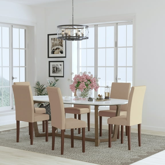 BizChair Set of 6 Greenwich Series Beige Fabric Parsons Chairs