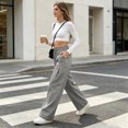 thumbnail image 5 of Women's Wide Leg Pants - Lightweight Pleated Casual Long Trousers - Loose Elastic Waist Drawstring Outdoor Running Pants with Pockets, 5 of 9