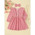 thumbnail image 3 of Baby Toddler Girl Fall Dresses Outfit, 3 8 12 18 24 Months 2T 3T Striped Ruffle Long Sleeve A-Line Dress Bow Hair Clip 2 Piece Set, 3 of 9