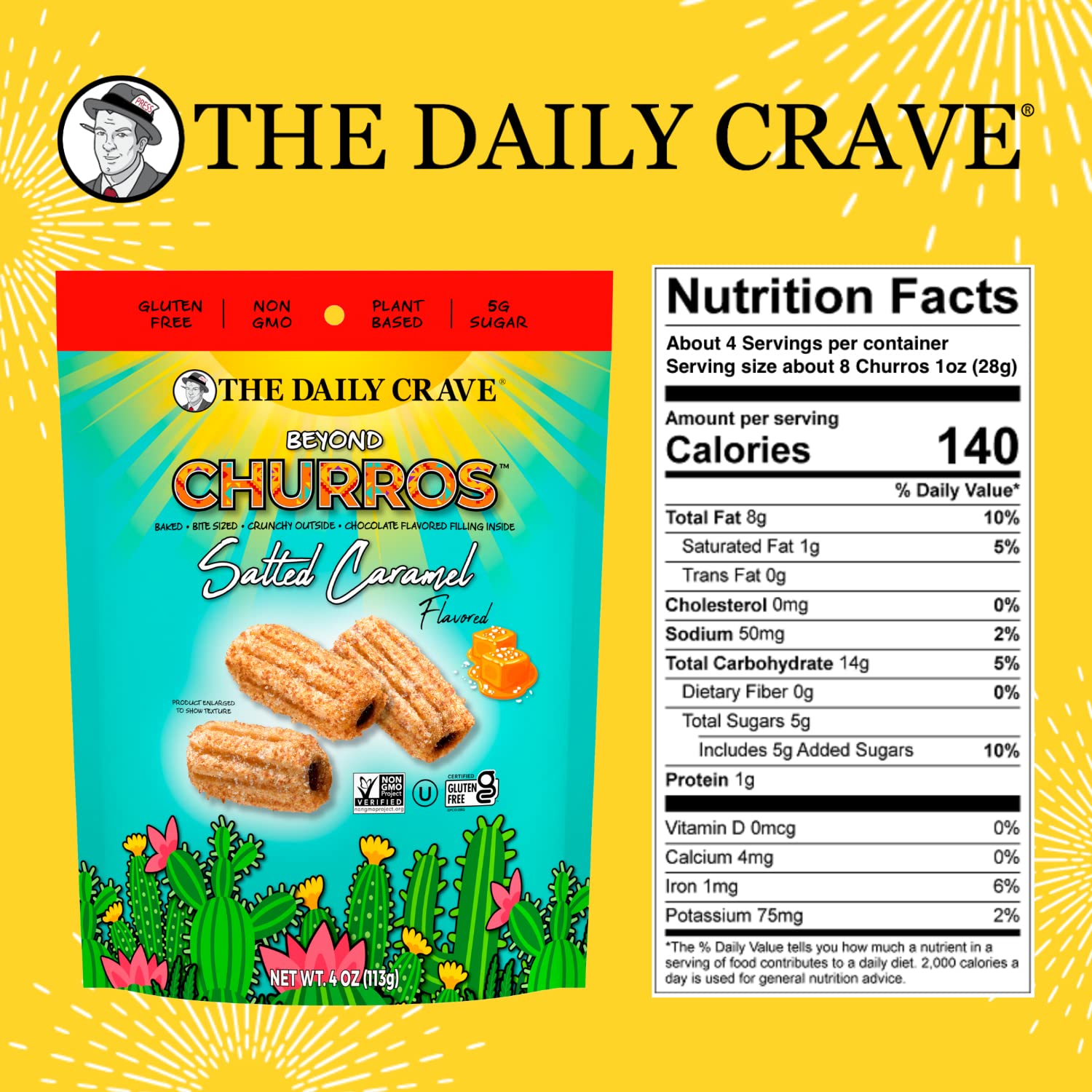 The Daily Crave Beyond KEF16 Churros, Salted Caramel, 4 Oz (Pack Of 6) Plant-Based, Dairy and Soy-Free, Gluten-Free, Non-GMO, Vegan, Multigrain