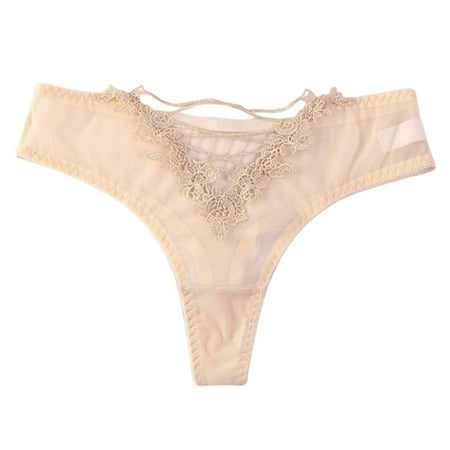 Icvfdpl Women S Panties Lace Mesh With Bow Thin Strap Hollow Out Cotton Triangle Soft Breathable Womens Underwear Briefs Beige M