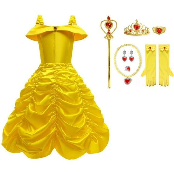 【Uhome】Princess Costume Dresses for Girls Costumes Halloween Cosplay Birthday Outfit Yellow