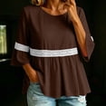 thumbnail image 7 of Lenpel 3/4 Length Sleeve Womens Tops Cotton Linen Crew Neck Fashion Peplum Blouses Casual Loose Eyelet Lace Patchwork Shirts Fall Clothes, 7 of 7