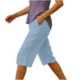 thumbnail image 4 of Kvture Womens Capri Pants Knee Length Cotton Linen Capris Summer Straight Leg Loose Beach Bermuda Shorts with Pockets M Light Blue, 4 of 6