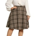 thumbnail image 2 of DARING DIVA Women's Plus Vintage Plaid Elastic A-Line Skirt with Pockets 1X Brown, 2 of 6