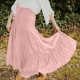 thumbnail image 4 of High Waist Tiered Maxi Skirts Trendy Womens Skirts Women's Solid Color Elastic Waist Binding Large Pleated Skirt High Waist Half Skirt Pink S, 4 of 9