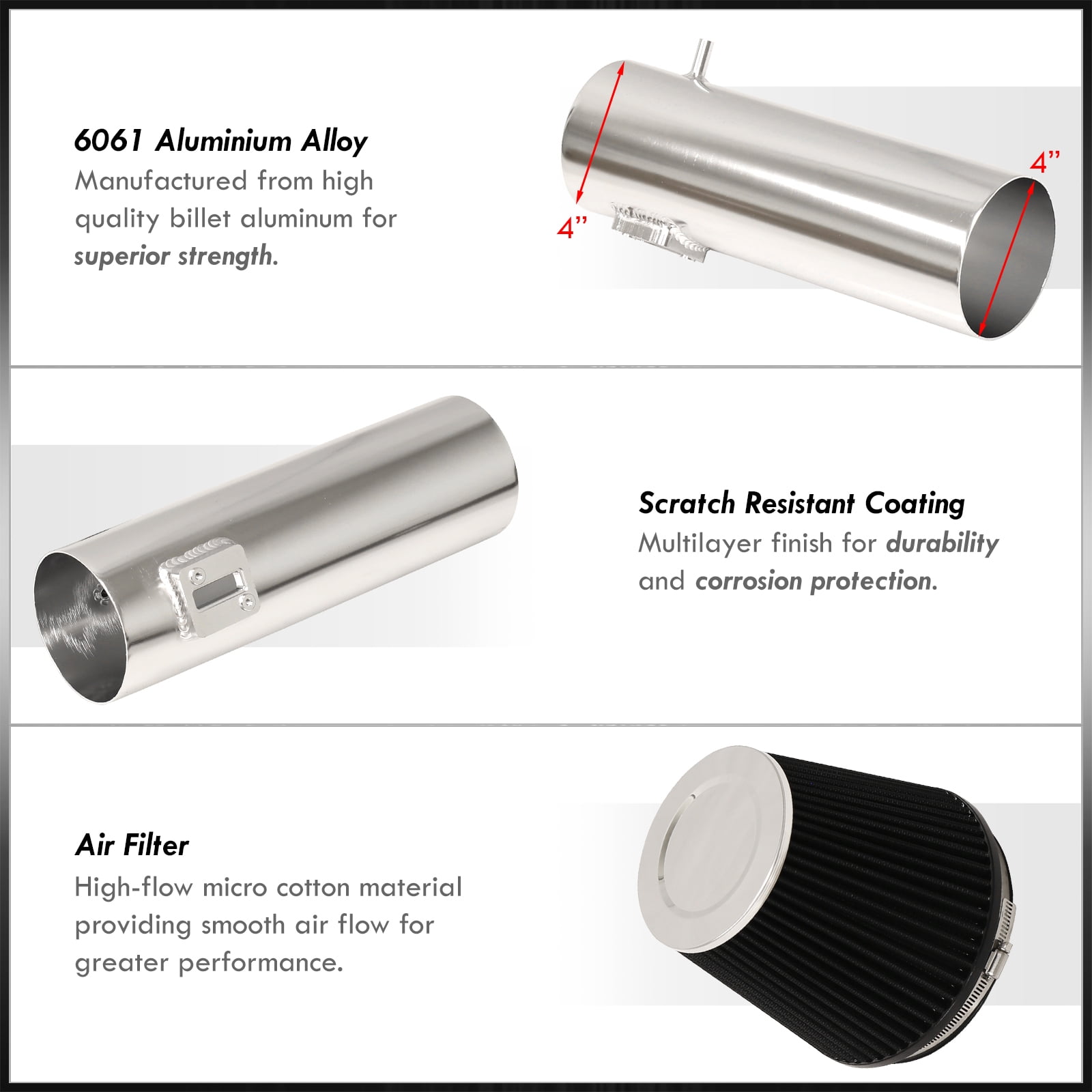 AJP Distributors Cold Air Intake System Polish Aluminum Pipe Heat Shield Filter Compatible/Replacement For Chevrolet Chevy Camaro SS 6.2L V8 LS3 L99 LSA 2010 2011 2012 2013 2014 2015 10 11 12 13 14 15