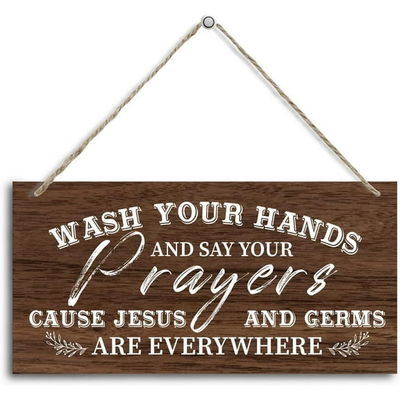 6x12 Inch Bathroom Wood Decor Sign,Wash Your Hands And Say Your Prayers,Hanging Printed Wooden Plaque Decor,Bathroom Wall Decor Farmhouse Style,Hand Washing Sign,Christian Home Bathroom Decor Sign