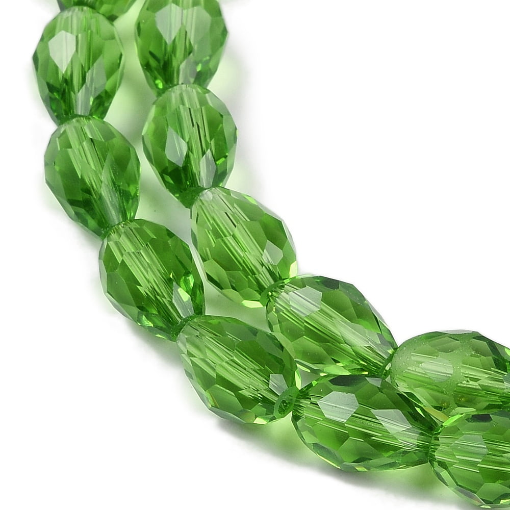 Transparent Glass Beads Strands Faceted Teardrop Lime Green 15x10mm Hole: 1.6mm about 46~48pcs/strand 27.95 inch(71cm)