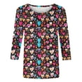 thumbnail image 4 of Penkiiy Chemises de la Saint-Valentin pour Femmes Manches 3/4 Col Rond Blouses Décontractées Imprimé Mignon Tuniques Tops 2025 5TG Multicolore, 4 of 5