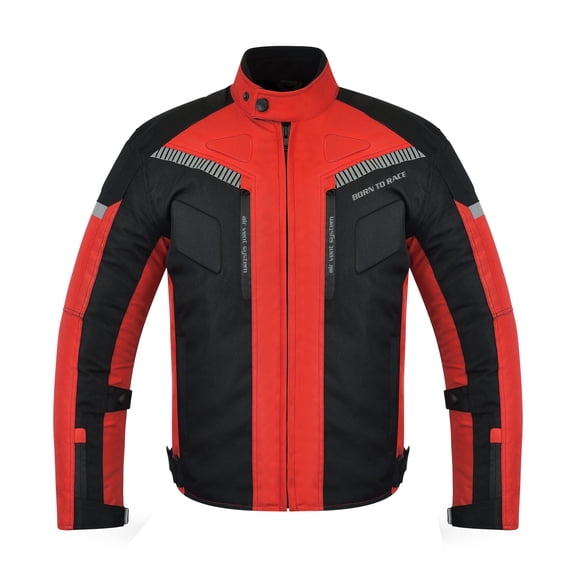 Men’s Cordura Textile Motorcycle Riding Jacket – Waterproof Touring Coat with EVA Foam Armor Padding Red Size-4XL