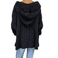 thumbnail image 4 of Women's Cable Knit Hooded Sweater V-Neck Long Sleeve Warm Pullover (Black, L), 4 of 4